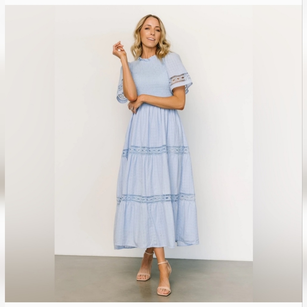 Baltic Born Sky Blue Lace Maxi Dress Smocked Maxi Dress Size L